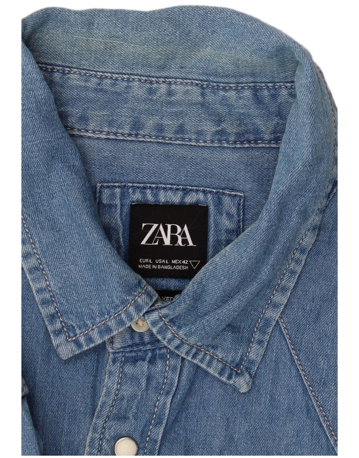 Zara Mens Denim Shirt Large Blue Cotton
