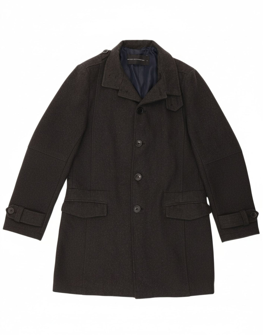 FRENCH CONNECTION Mens Military Overcoat UK 40 Large Grey Wool