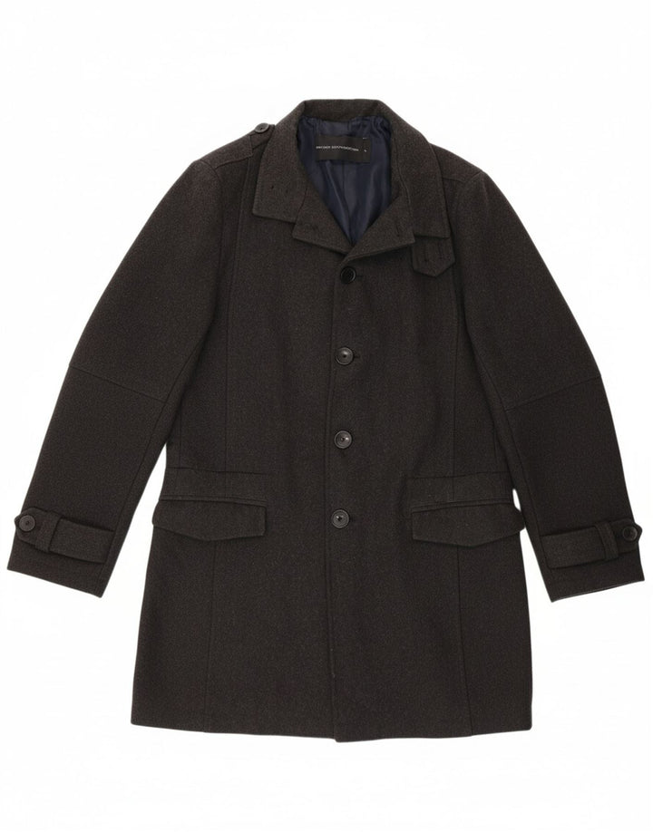FRENCH CONNECTION Mens Military Overcoat UK 40 Large Grey Wool