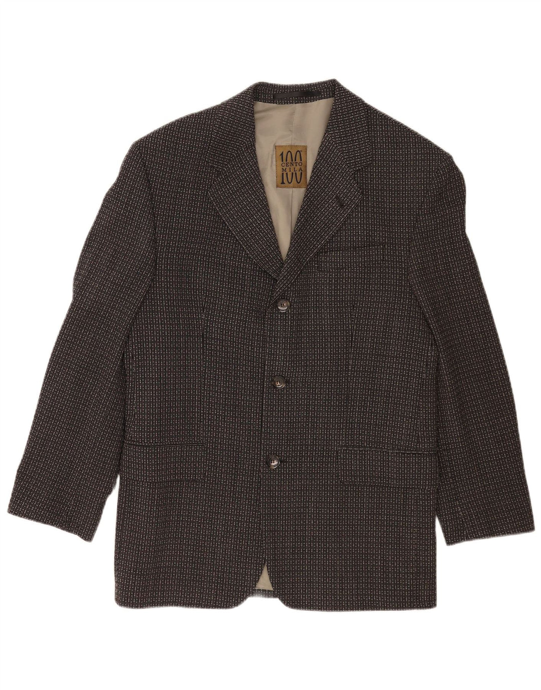 Cento Mila Mens Jaqueta Blazer de 3 Botões EU 48 Médio Preto Geométrico