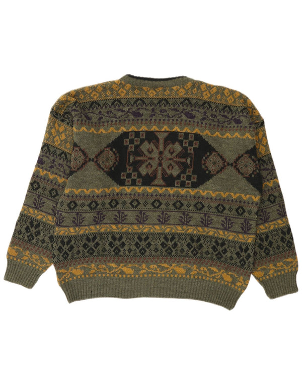 C.C.Concord Herre Boat Neck Jumper Sweater Large Green Fair Isle Akryl