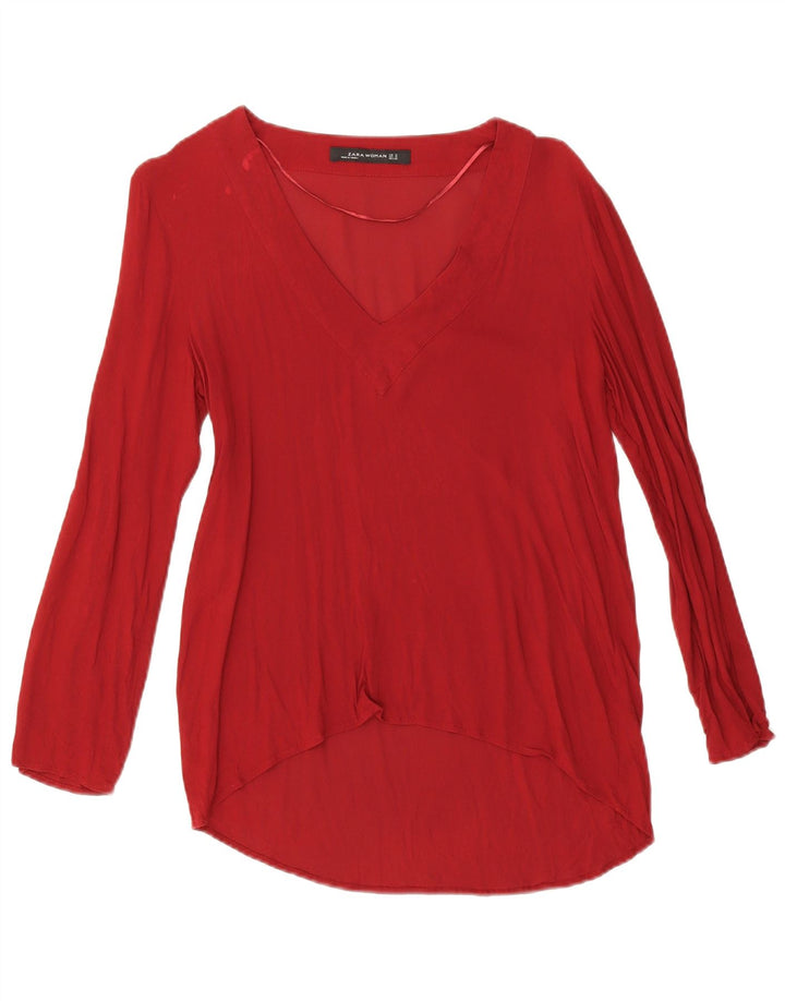 Zara Dame Langærmet Tunika Top UK 14 Medium Rød