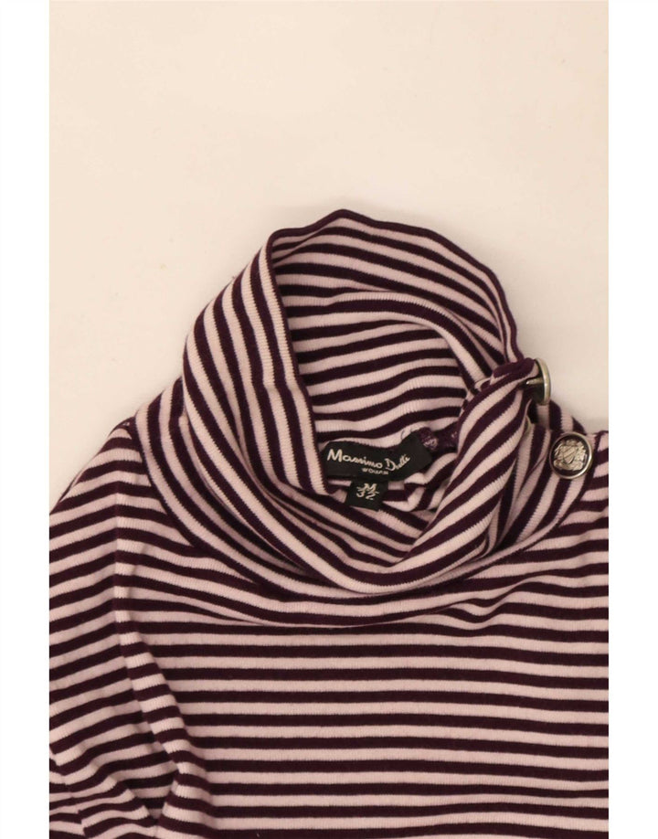 Massimo Dutti Maglione da donna con collo abbottonato UK 12 a righe viola medio