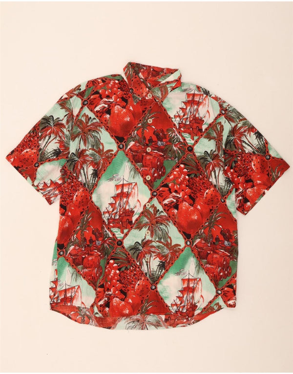Vintage Mens Graphic Short Sleeve Shirt Large Red Floral Cotton Hawaiian