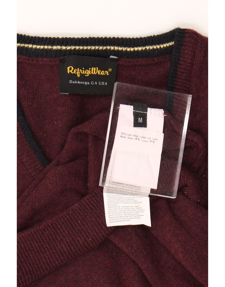 REFRIGIWEAR Mens V-Neck Jumper Sweater Medium Burgundy Wool
