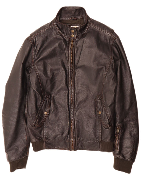 Vintage Mens Leather Bomber Jacket IT 52 XL Brown Retro