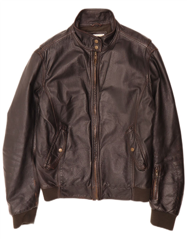 Veste Bomber En Cuir Homme Vintage IT 52 XL Marron Rétro