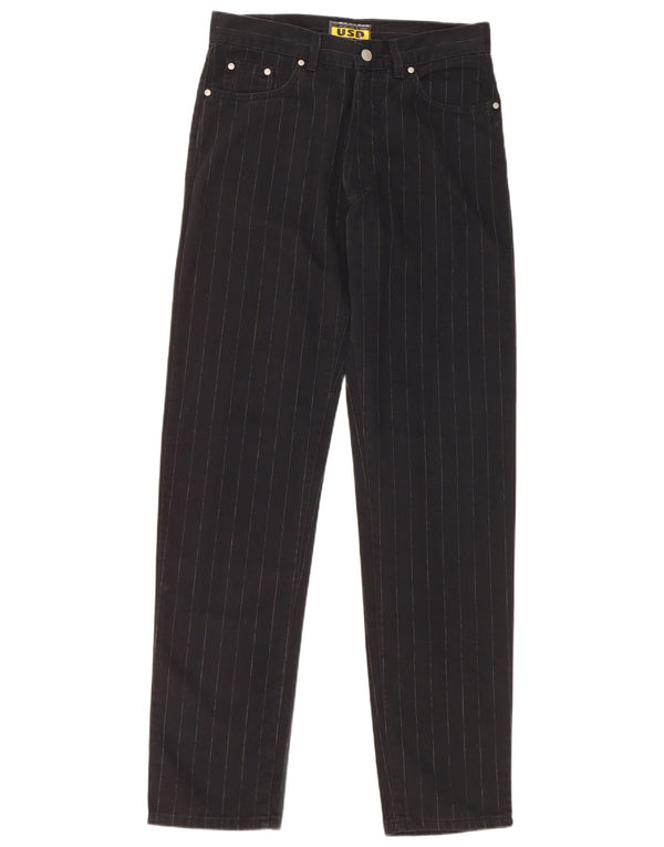 Calça casual cônica masculina vintage W33 L33 algodão listrado preto
