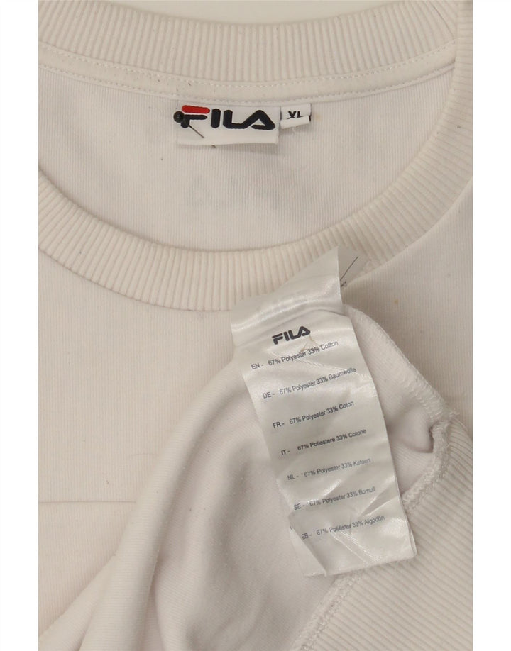 FILA Mens Graphic Sweatshirt Jumper XL White Colourblock Polyester Vintage Fila and Second-Hand Fila from Messina Hembry 