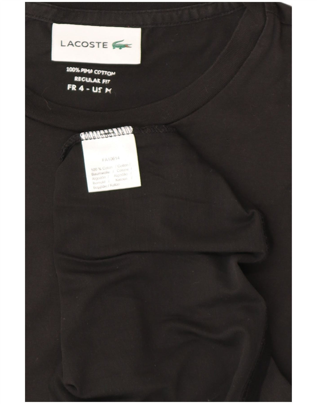 Lacoste Mens Regular Fit T-Shirt Top Size 4 Medium Black Cotton