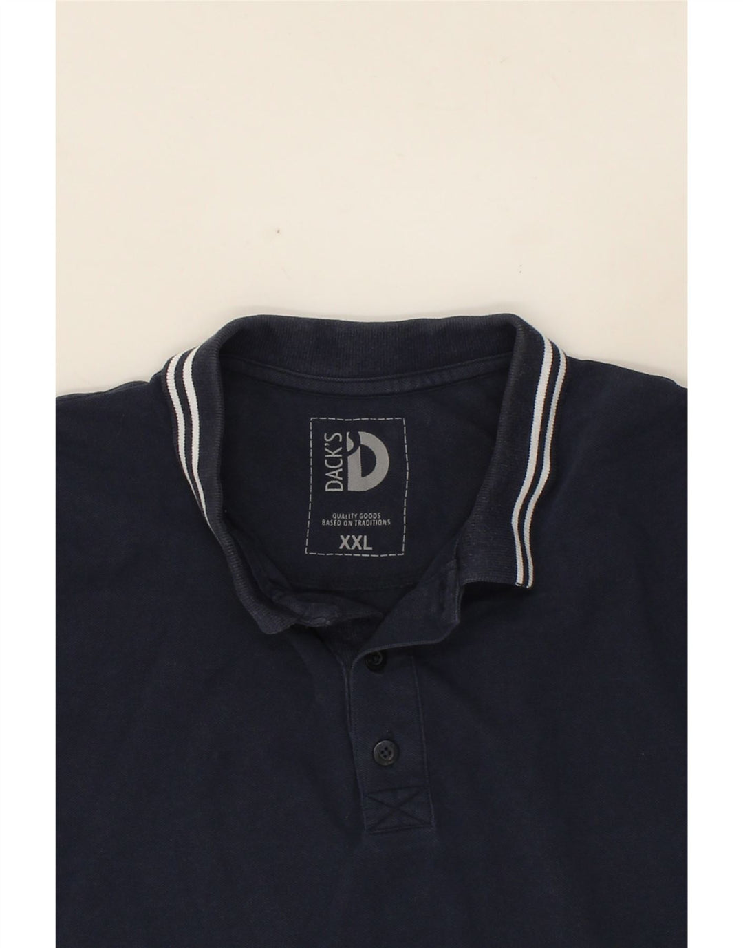 DACK'S Mens Polo Shirt 2XL Navy Blue Cotton Vintage Dack's and Second-Hand Dack's from Messina Hembry 
