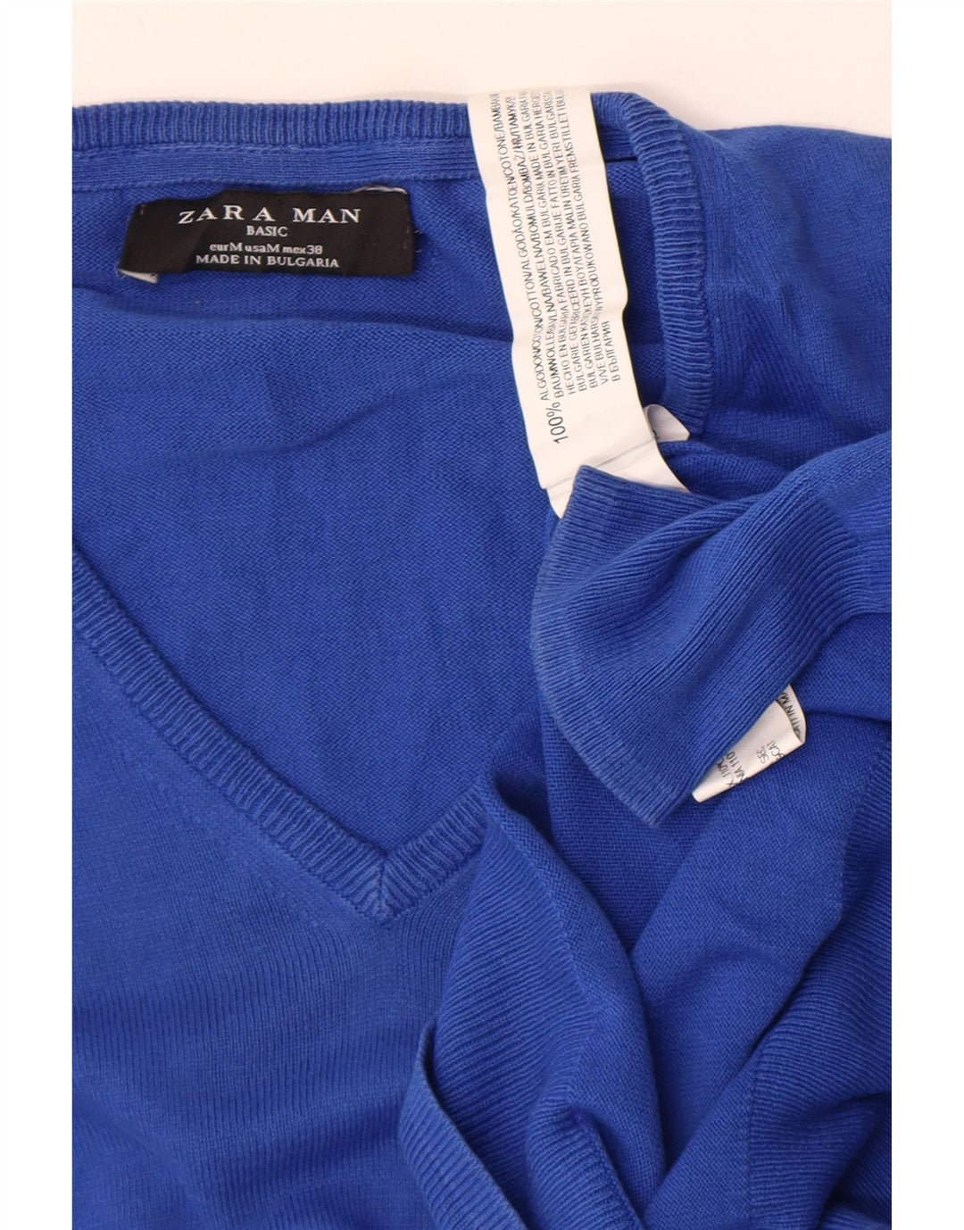 Zara Herre V-hals sweater mellemblå bomuld