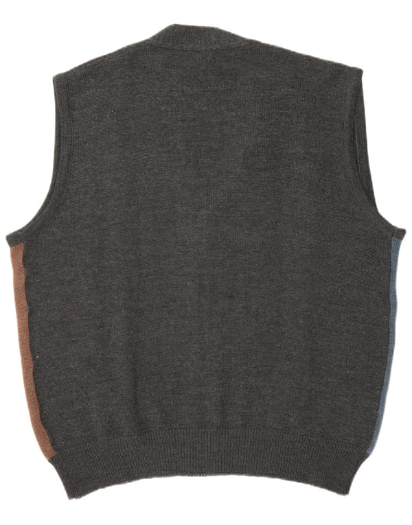 Vintage Mens Sleeveless Cardigan Sweater IT 52 Large Grey Colourblock
