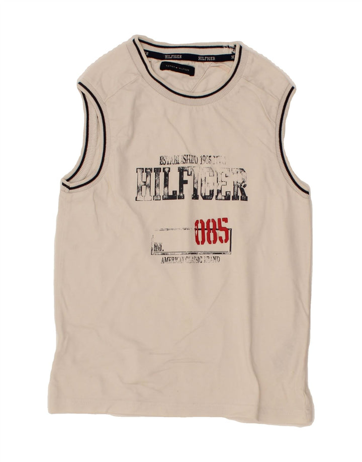 TOMMY HILFIGER Boys Graphic Vest Top 5-6 Years White Vintage Tommy Hilfiger and Second-Hand Tommy Hilfiger from Messina Hembry 