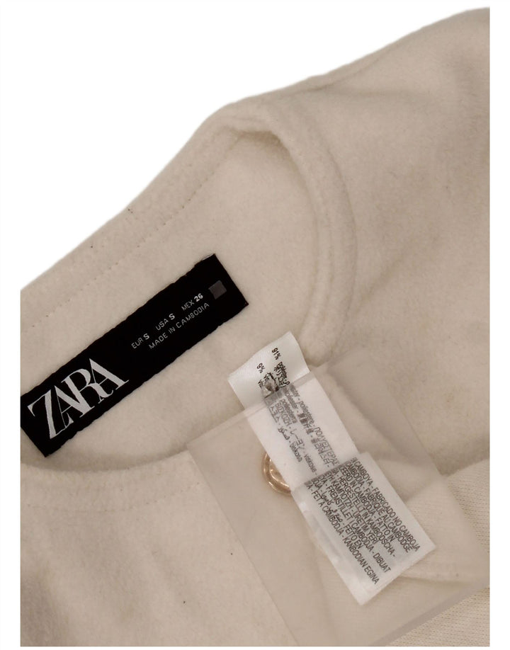 Zara Womens 4 Button Crop Blazer Jacket UK 10 Small White Polyester
