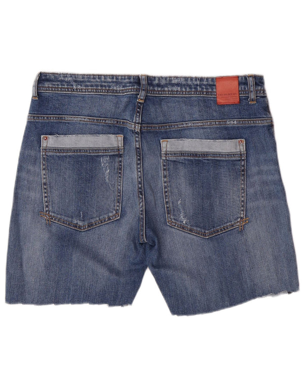 Zara Damen Jeansshorts EU 40 Medium W30 Blau geblümt