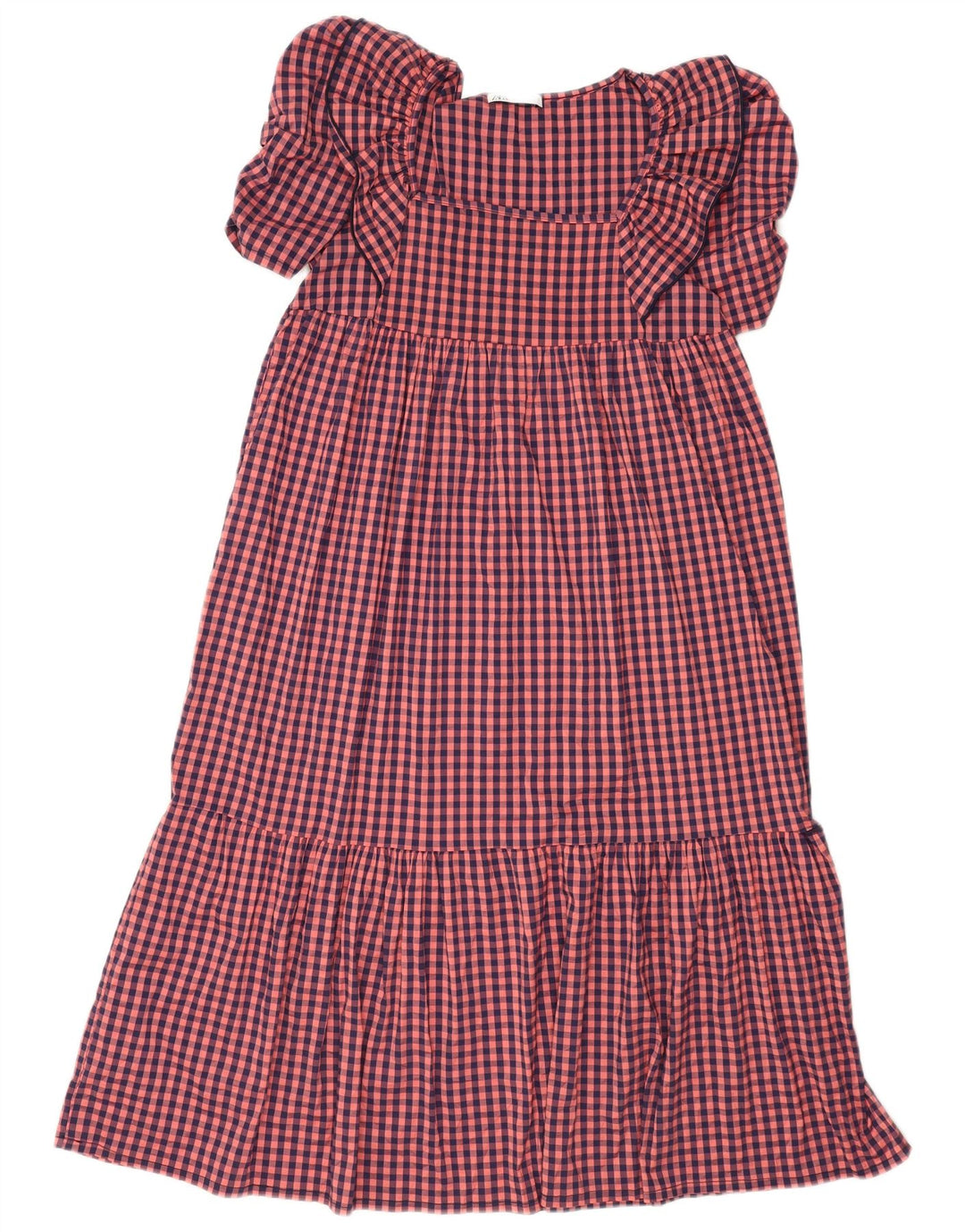 Zara Womens Ruffle Empire Dress UK 10 Small Pink Gingham Polyester