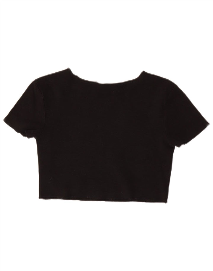 ZARA Womens Crop Blouse Top UK 12 Medium Black Cotton