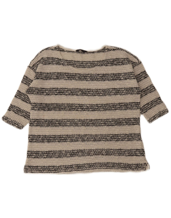 Marks & Spencer Womens Knit Blouse Top UK 16 Large Off White Striped Cotton