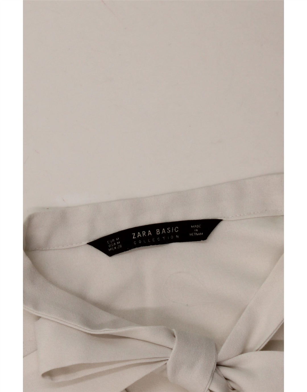 ZARA Womens Long Sleeve Front Tie Blouse Top UK 14 Medium White