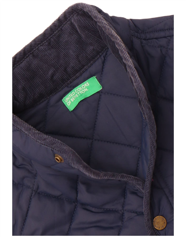 Benetton Womens Quilted Jacket UK 10 Small Navy Blue