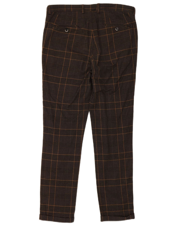 Sisley Mens Slim Chino Trousers IT 48 Medium W34 L31 Brown Houndstooth