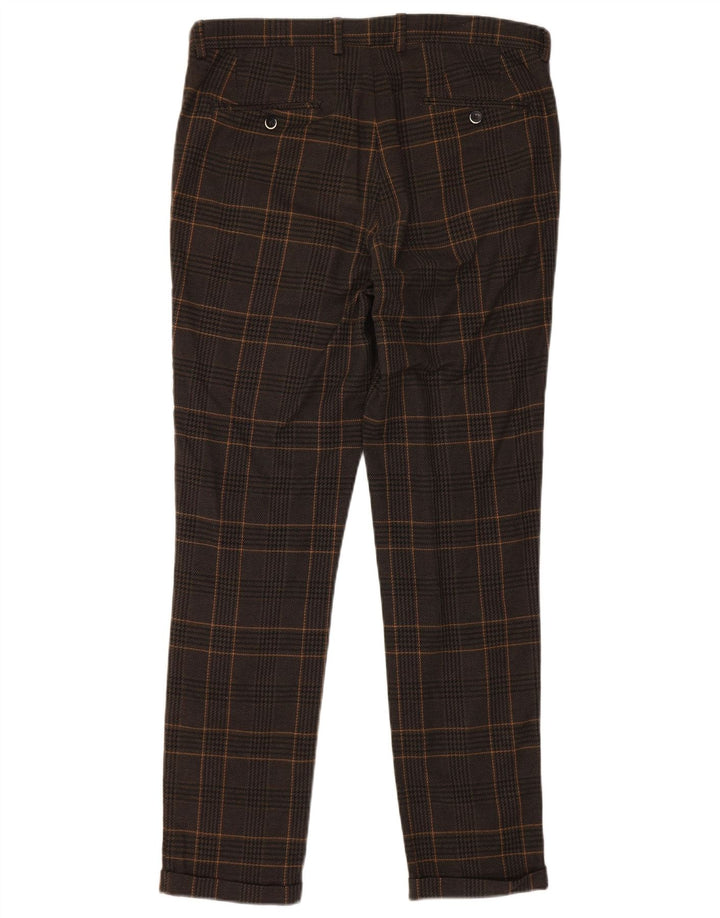 Sisley Mens Slim Chino Trousers IT 48 Medium W34 L31 Brown Houndstooth