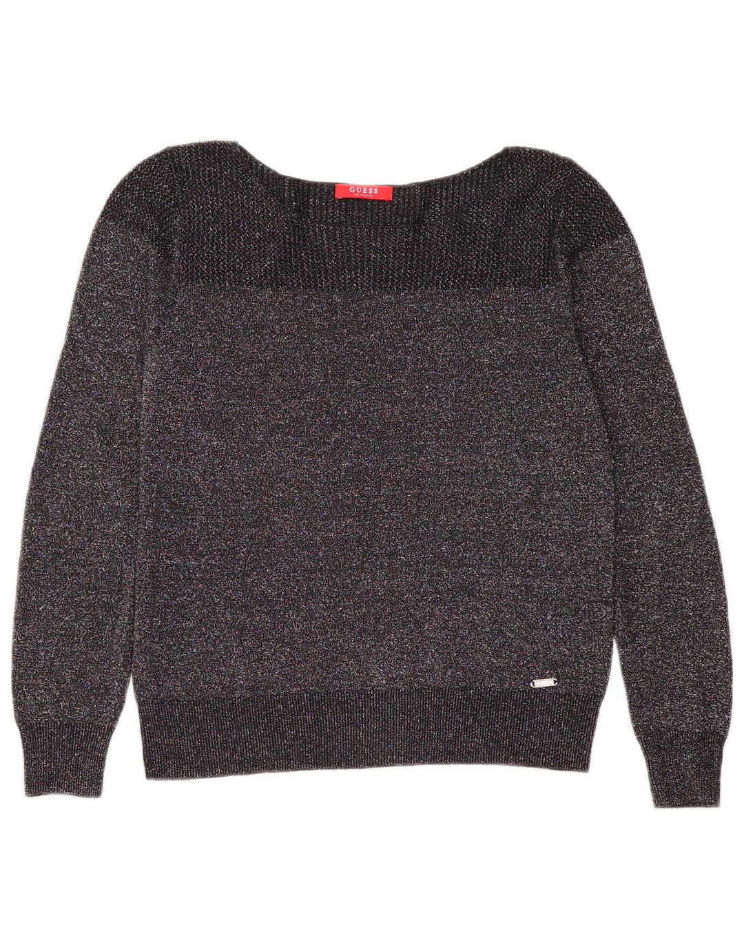 GUESS Womens Boat Neck Jumper Sweater UK 14 Medium Black