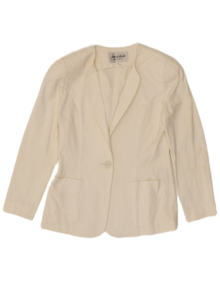 Jun Ashida Womens 1 Button Blazer Jacket UK 10 Small Off White Geometric