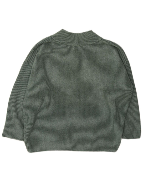 Zara Womens Oversized V-Neck Jumper Sweater UK 14 Medium Green Acrylic