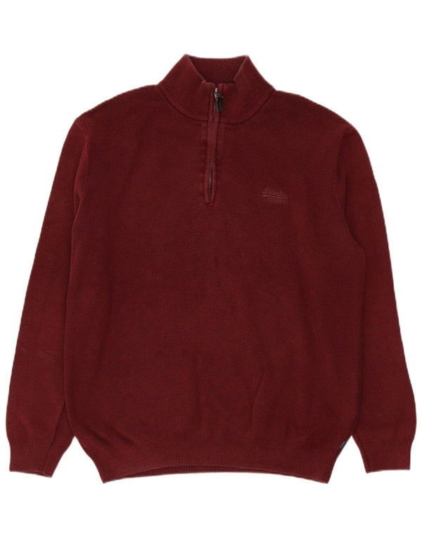 Superdry Herren-Pullover mit Reißverschluss am Kragen, Größe L, Burgunderrot, Baumwolle