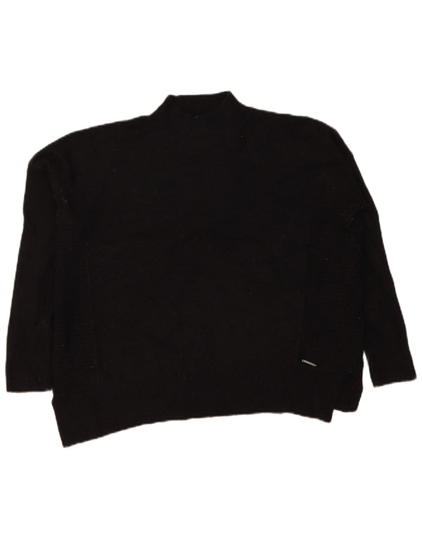 Superdry Womens Oversized Turtle Neck Jumper Sweater UK 8 Small Black Wool