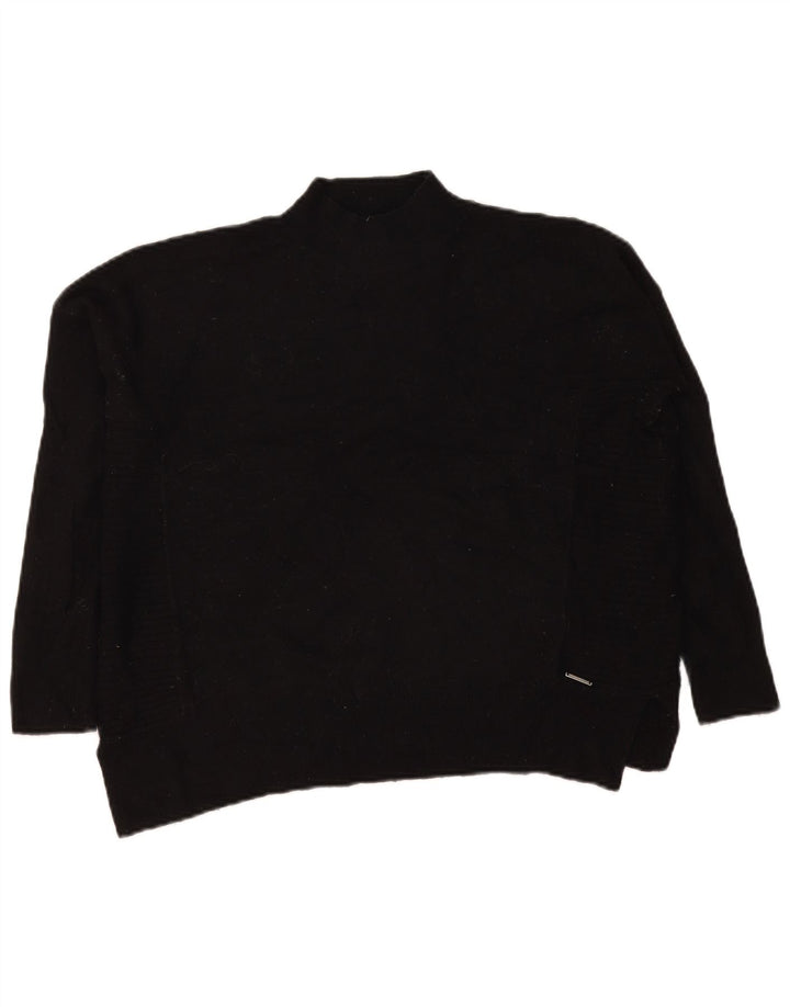 Superdry Womens Oversized Turtle Neck Jumper Sweater UK 8 Small Black Wool