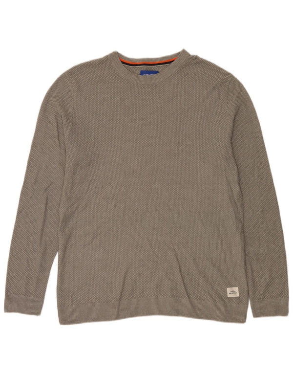 Jack & Jones Mens Boat Neck Jumper Sweater XL Grey Cotton