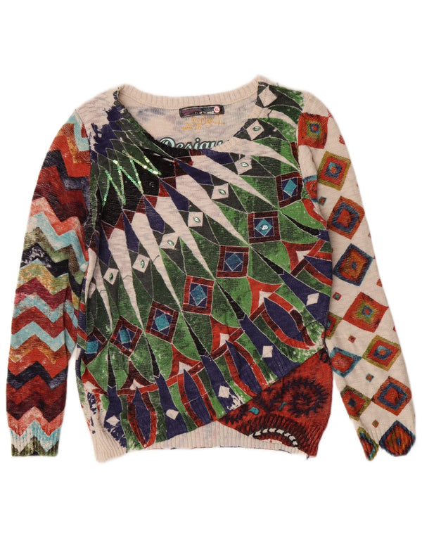 Desigual donna maglione girocollo girocollo maglione UK 18 XL multicolore bohémien