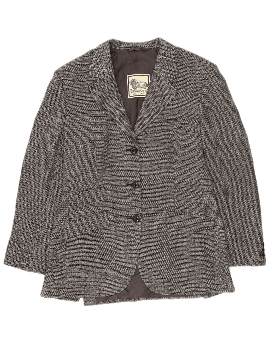 Norton & Wilson Womens 3 Button Blazer Jacket UK 12 Medium Grey Herringbone