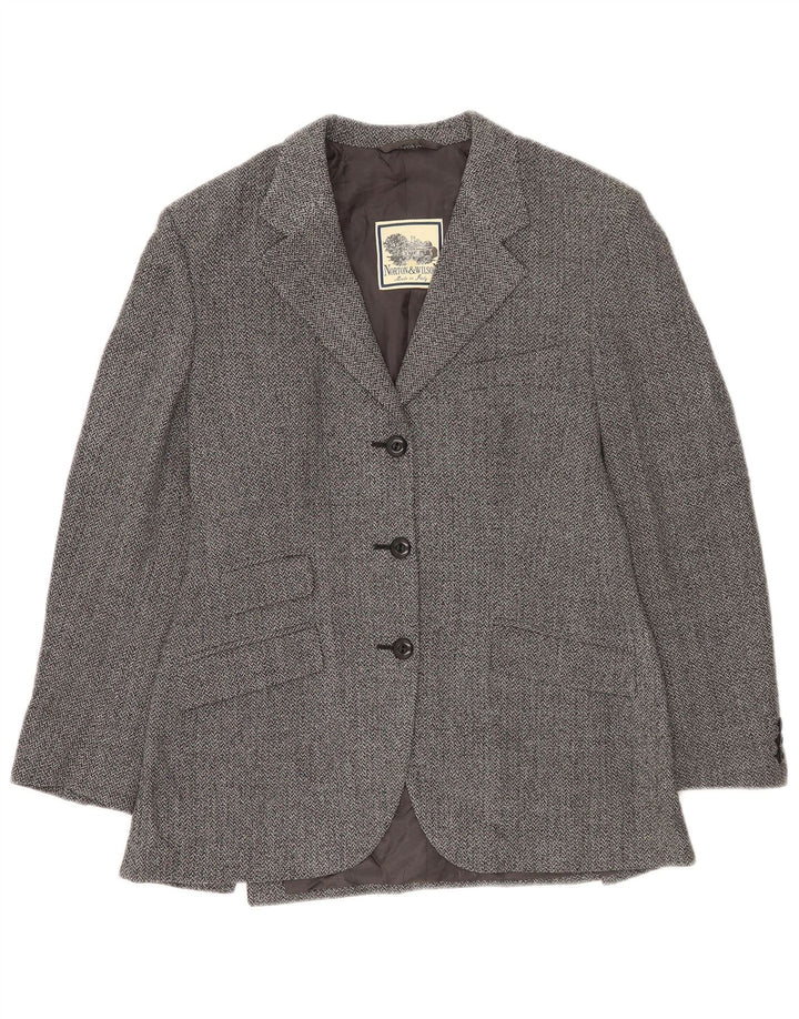 Norton & Wilson Womens 3 Button Blazer Jacket UK 12 Medium Grey Herringbone