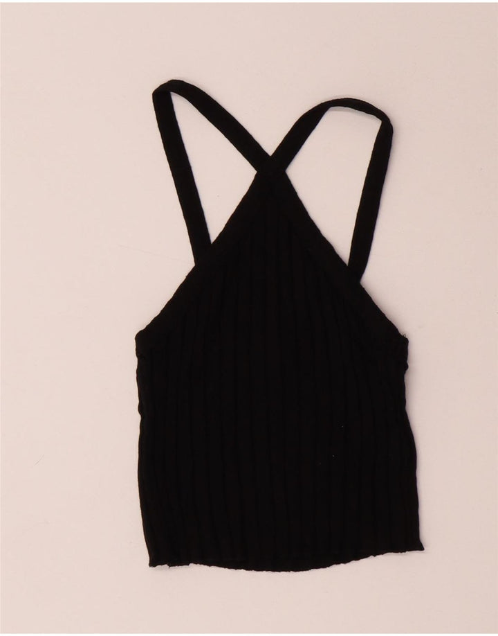Zara Womens Crop Top UK 8 Small Black Cotton