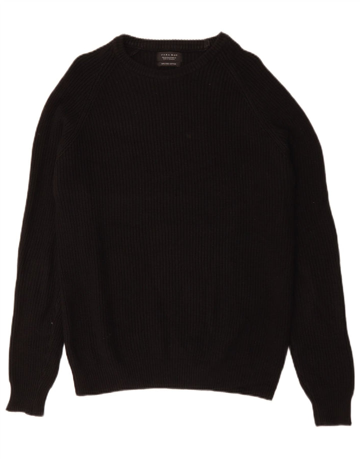 Zara Herre Boat Neck Jumper Sweater Medium Sort Bomuld