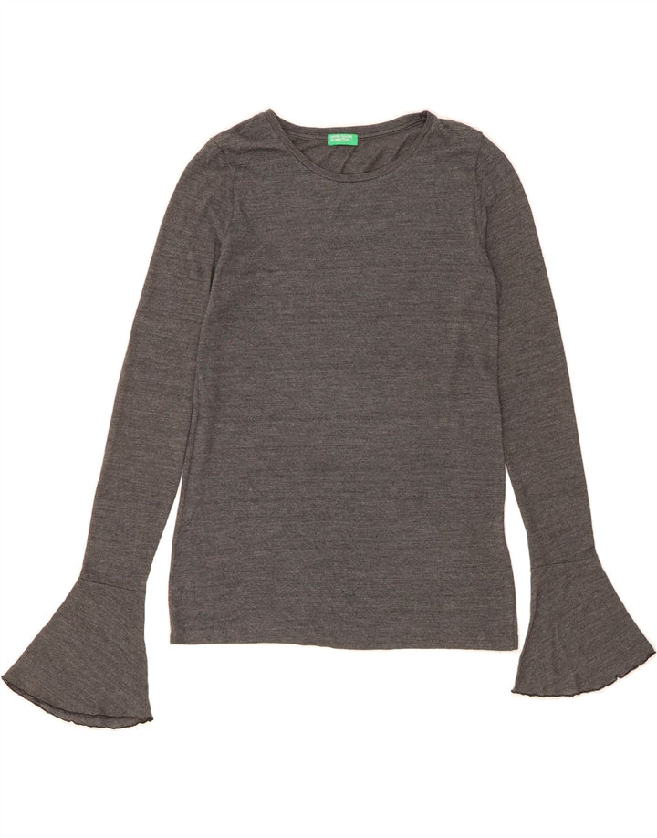 BENETTON Womens Top Long Sleeve UK 10 Small Grey Viscose Vintage Benetton and Second-Hand Benetton from Messina Hembry 