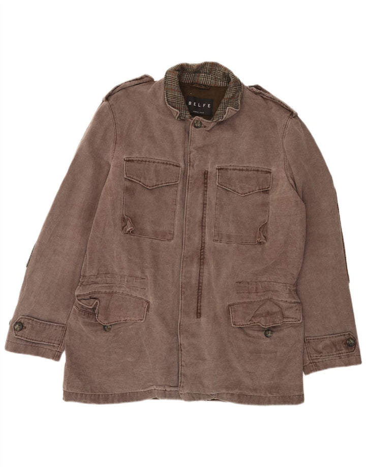BELFE Mens Military Utility Jacket IT 42 XL Grey Cotton
