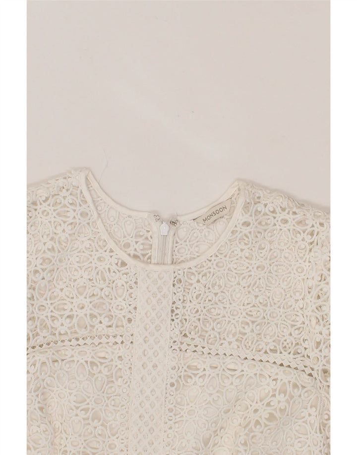MONSOON Womens Crochet Sheath Dress UK 12 Medium White Paisley Polyester Vintage Monsoon and Second-Hand Monsoon from Messina Hembry 