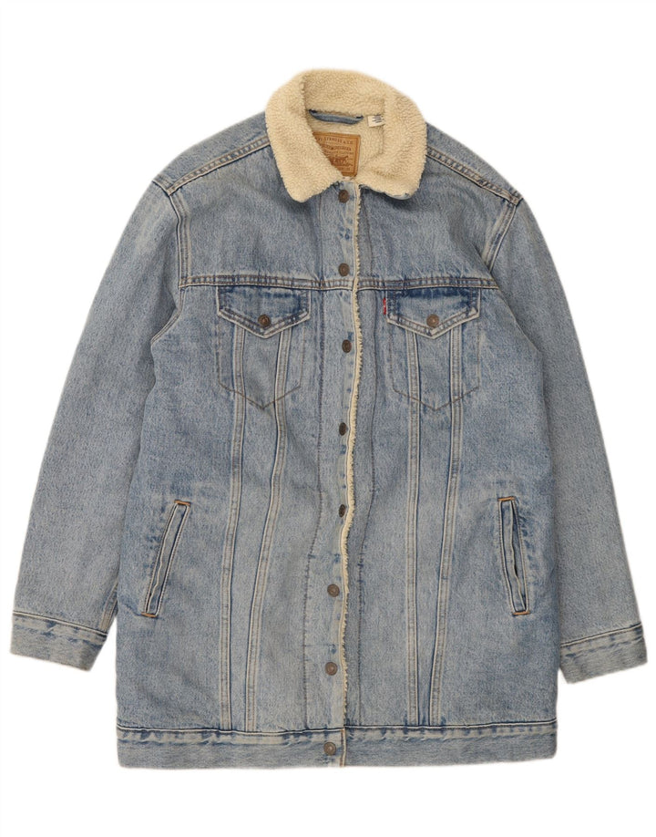 Levi's Womens Denim Sherpa Jacket UK 38 Medium Blue Cotton