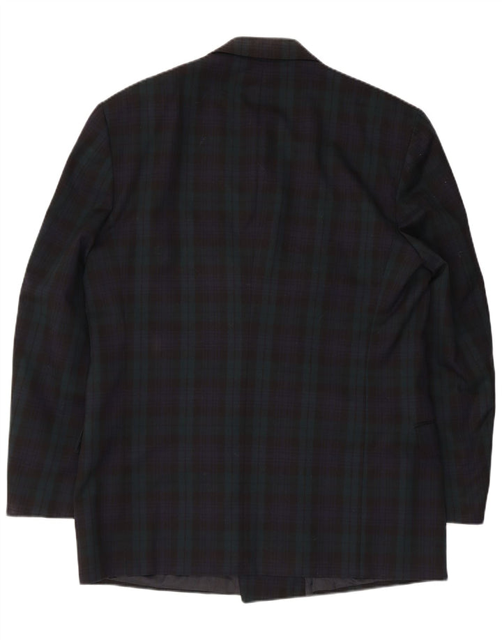 Jaeger Mens Double Breasted Blazer Jacket IT 52 XL Navy Blue Check Wool