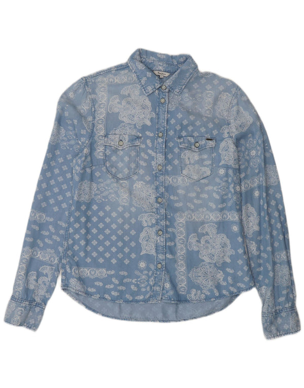 Camicia di jeans da donna PEPE Jeans UK 14 Large Blue Paisley Lyocell