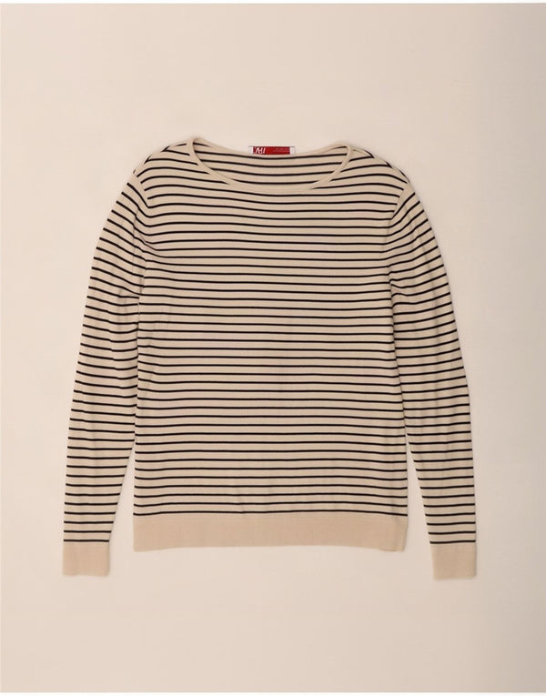 Zara Womens Boat Neck Jumper Sweater UK 10 Small Beige Striped Nautical