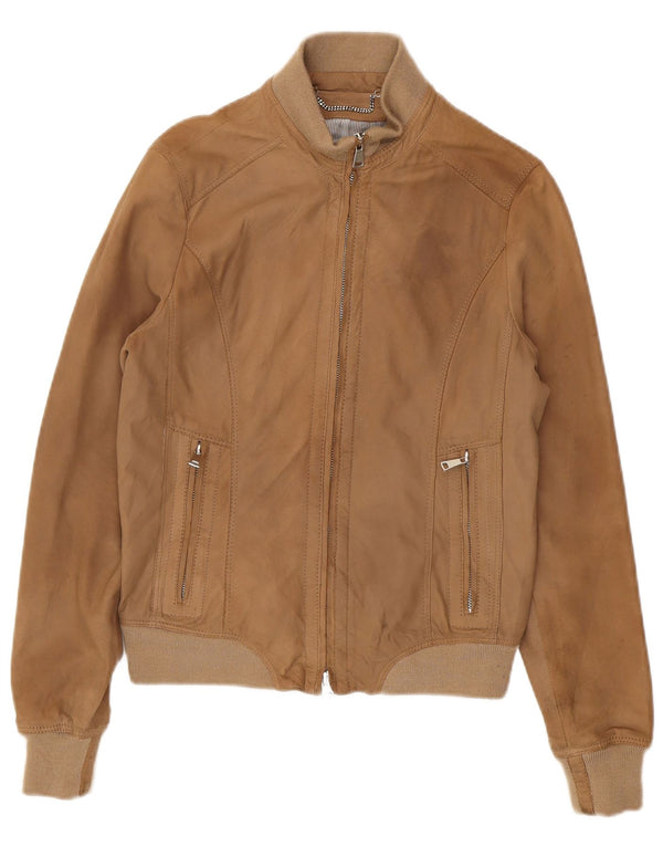 Vintage Womens Suede Bomber Jacket IT 42 Medium Brown Leather