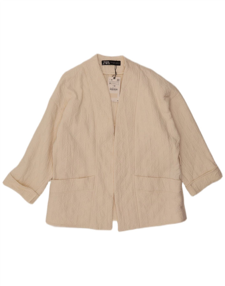 ZARA Dame Oversized 3/4 ærmet åben blazerjakke UK 14 Medium Off White