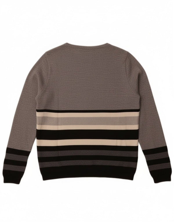 Perte by Krizia Womens Boat Neck Jumper Sweater UK 14 Medium Grey Striped