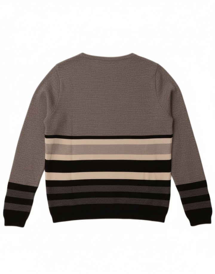 Perte by Krizia Womens Boat Neck Jumper Sweater UK 14 Medium Grey Striped